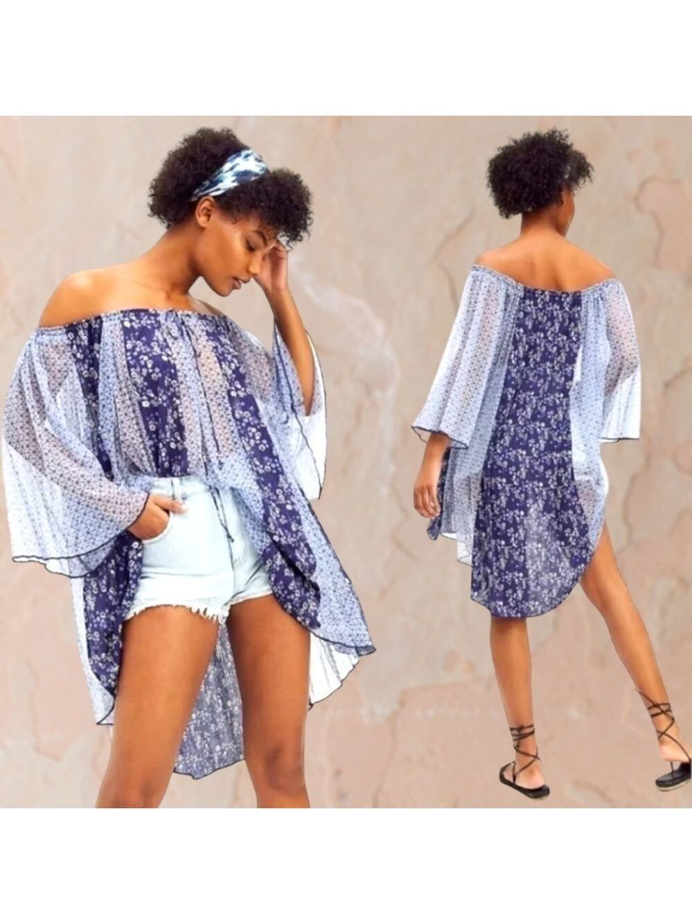 FREE PEOPLE Because I Love You OVERSIZED Flowy Contrast-Fabric Tunic Top NWT/Md - Picture 3 of 13